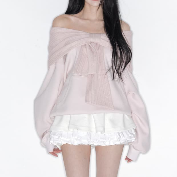 더티스 리본 후드 오프숄더 핑크 봄버전