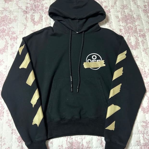 정품 오프화이트 애로우 테이프 후드티 90-S 블랙