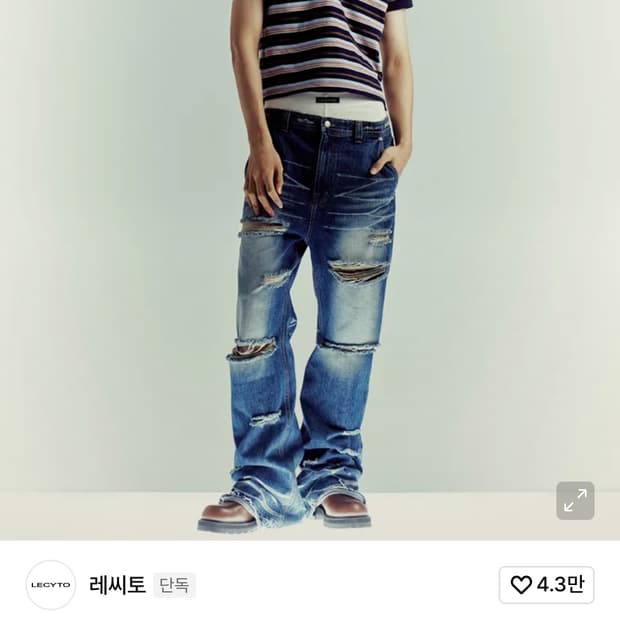 레씨토 Cat Washing 데미지 플레어 데님