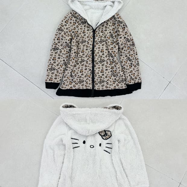 리버시블 호피 키티 후드집업