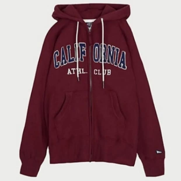 후아유 버건디 후드집업