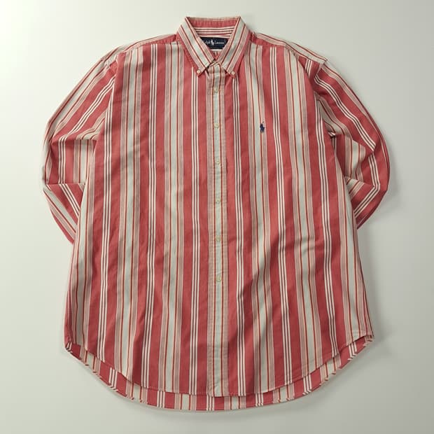 CK301 L 폴로 90s 워시드 레드 프레피 스트라이프 셔츠 남방