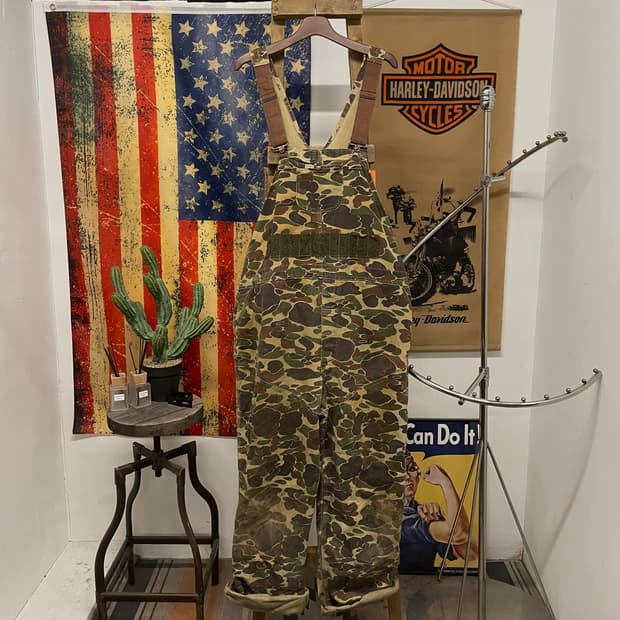 80s 칼하트 덕 카모 헌팅 오버롤 빈티지 워크웨어 데님 멜빵