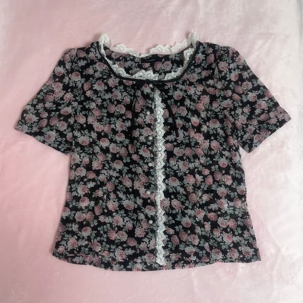 히메갸루 레이스 리본 플라워 블라우스 엑시즈팜 레스트로즈 로사체리