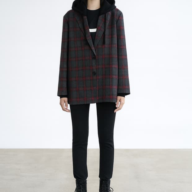 앳코너 a.t.corner 후드 체크 오버핏 자켓