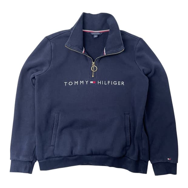 [중고] 타미힐피거 여성 네이비 하프집업 맨투맨 S