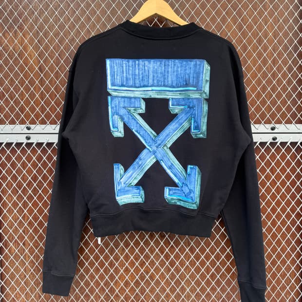 오프화이트 off white 마커애로우 로고 블랙 맨투맨 티셔츠 S