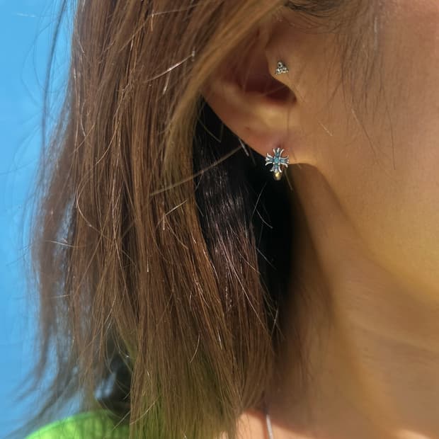 Turquoise Cross Shine 925Silver Hoop Ear