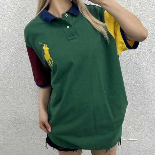 폴로 랄프로렌 옐로우 빅포니 컬러 배색 pk반팔 2XL