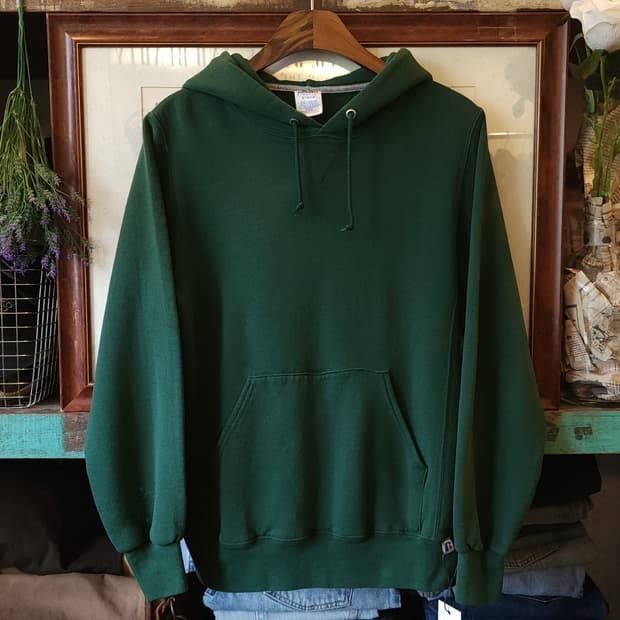 90s 러셀 후드 스웻셔츠 블랭크 오리지널 빈티지 후드 그린 S
