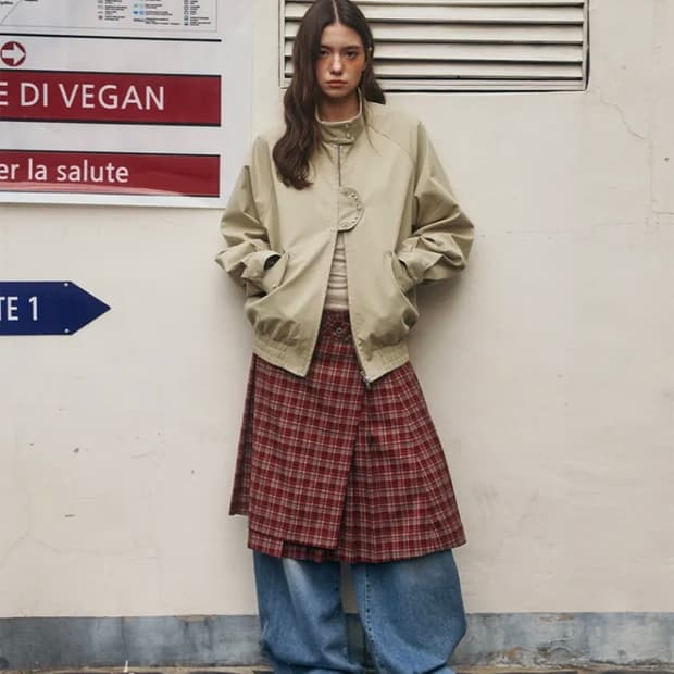 Oafish layered check pleats wrap skirt