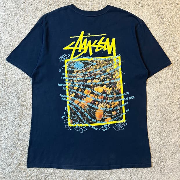 스투시 STUSSY 수퍼 블룸 플라워 반팔 티셔츠 네이비
