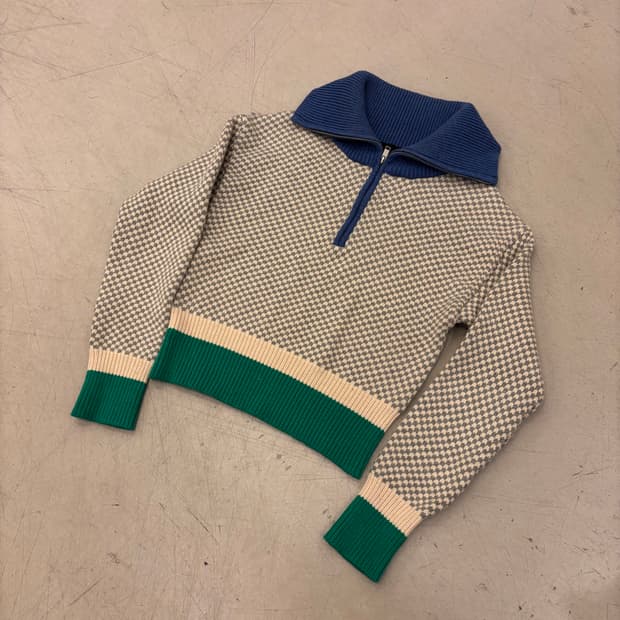 플랙 컬러블럭 쿼터 집업 니트