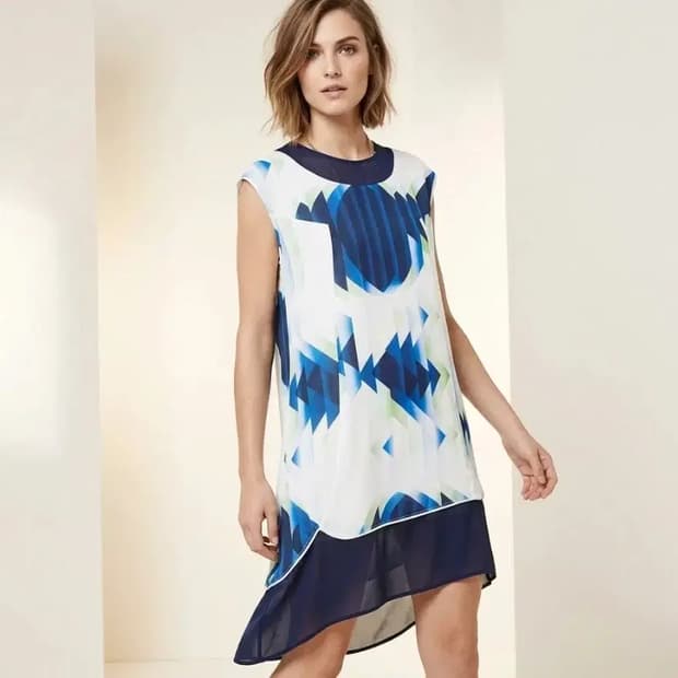 구호(KUHO) 기하학 패턴 후드 시폰 원피스 66