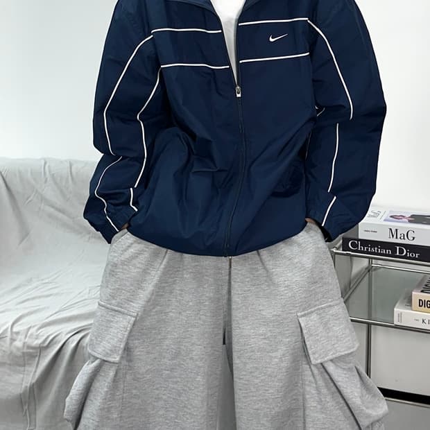 나이키 네이비 화이트 파이핑 바람막이 M