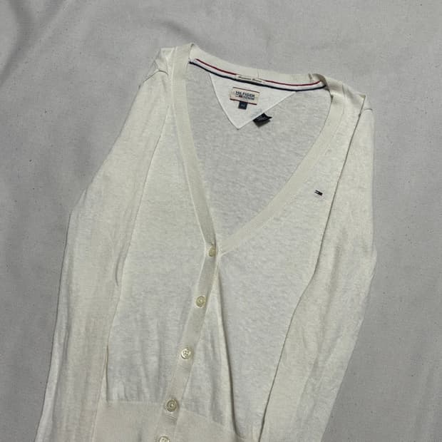 XS 타미힐피거 여성용 화이트 브이넥 가디건