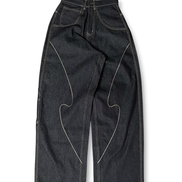 커브 스티치 포인트 데님 팬츠 S
