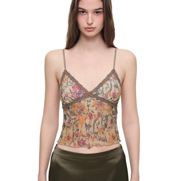 METALLIC FLORAL 03 LACE CAMI TOP (YELLOW