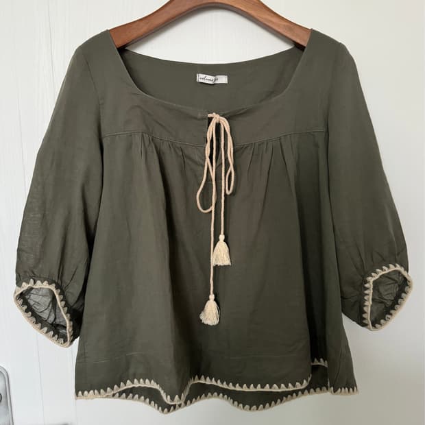 Khaki Tassel Trim Blouse