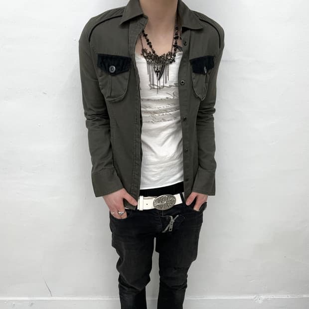 Civarize khaki suede detail shirts