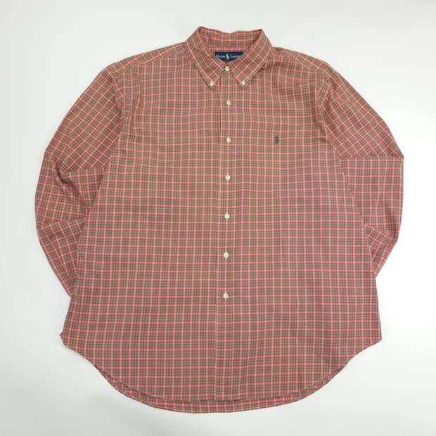 CN472 2XL 폴로 랄프로렌 빈티지 레드그린 미니타탄체크 긴팔 셔츠