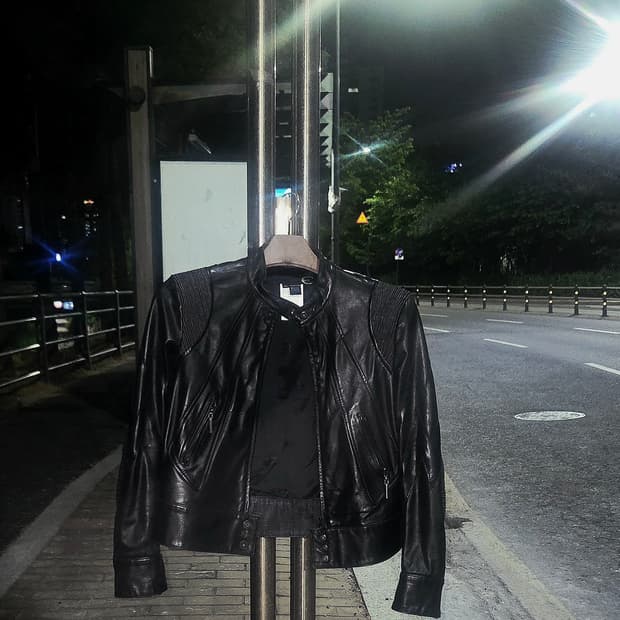 저스트카발리 크롭 레더 바이커 자켓 