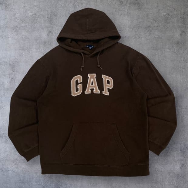 GAP 브라운 컬러 스펠아웃 빅로고 후드티