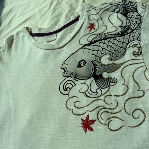 재패니즈 잉어 프린팅 티셔츠 화이트 오리엔탈 그래픽