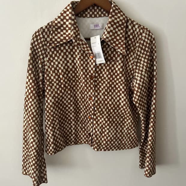 ERL 이알엘 체크 보드 프린트 셔츠 자켓 브라운