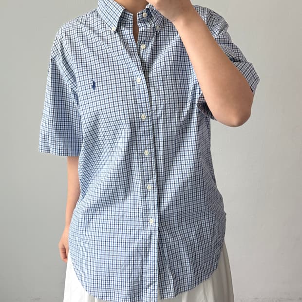 [L] 폴로 클래식핏 체크 반팔셔츠