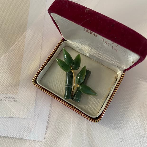 대만 옥 비취 대나무 브로치