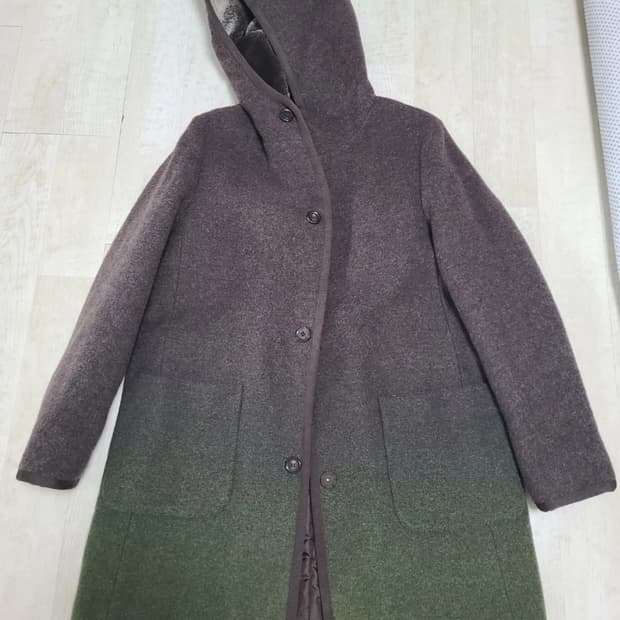 모직 후드 코트 밤색, 초록색