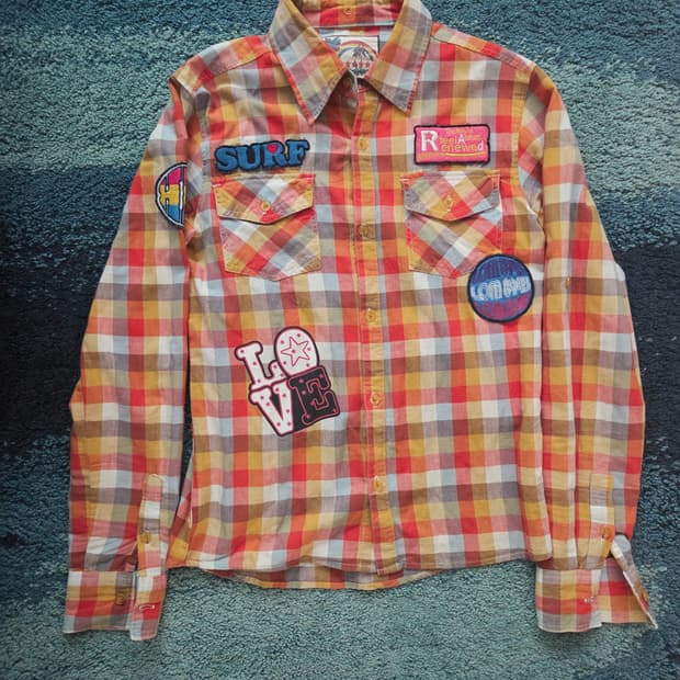 Love and Surf Star Orange Check Shirt표기m