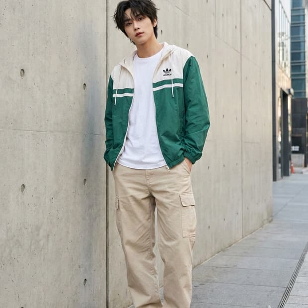 아디다스 오리지널스 컬러블록 윈드브레이커 그린