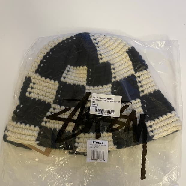 스투시 checker knit bucket hat
