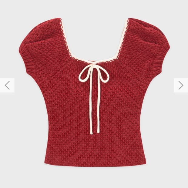 시눈) Puff Half Knit Top Red F