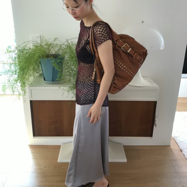 Michael Kore brown buckled leather bag
