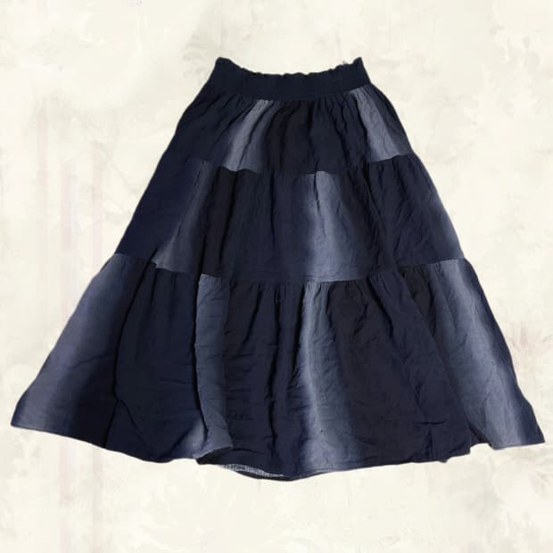 (이체시에눌) 일본 모리걸 핀터깔 그라데이션 데님 배색 롱 스커트 