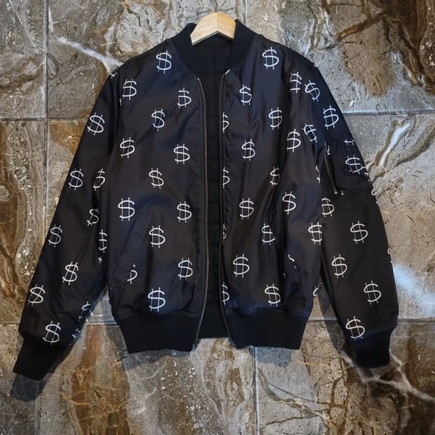 스투시 블랙 달러 패턴 리버시블 봄버 자켓