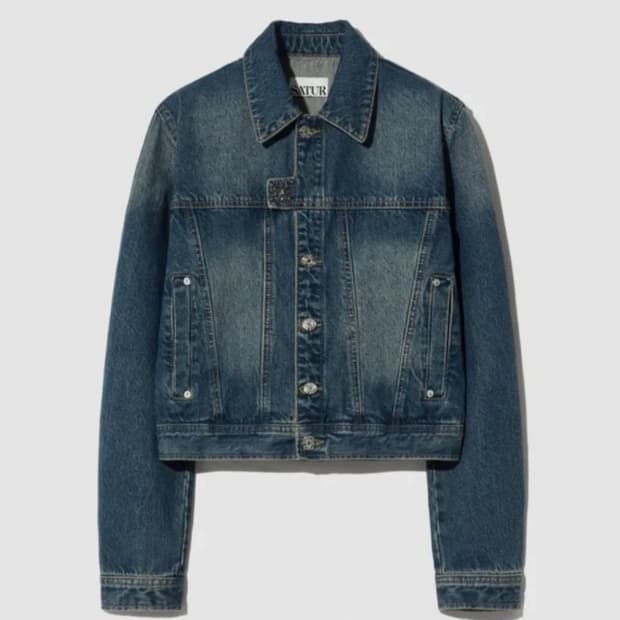 ✨단종✨세터 심볼 브로치 데님 자켓 워시드 블루