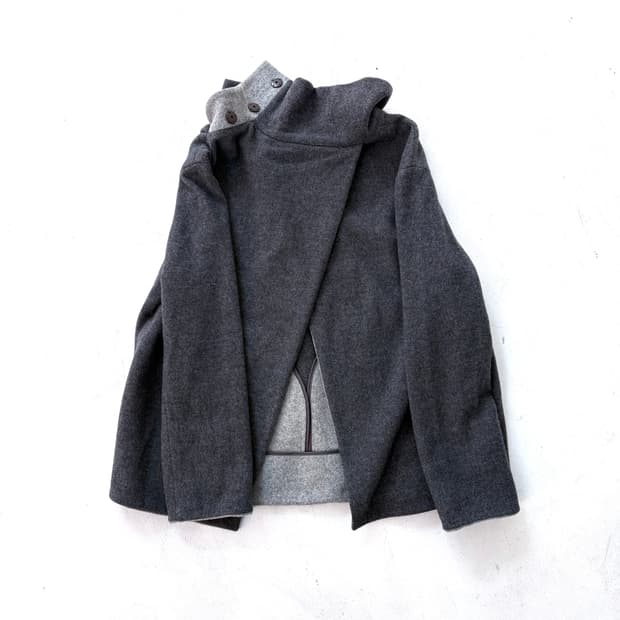 Grey wrap diagonal multi-collar wool top