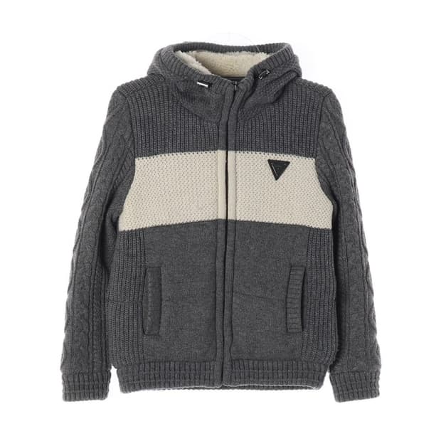 게스 울 블렌드 케이블 니트 쉐르파 후드 집업 XS