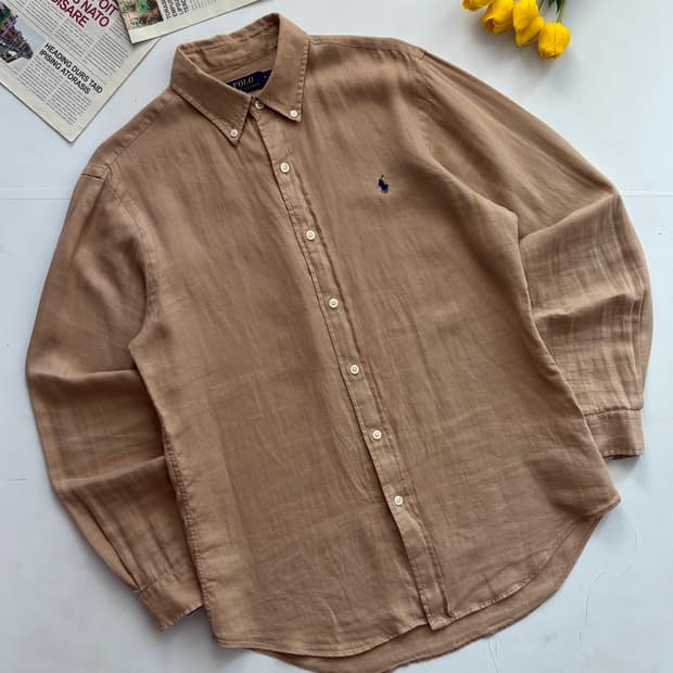Polo 폴로랄프로렌 신형 QR 베이지 린넨 셔츠