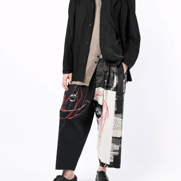 요지야마모토 뿌르옴므 뉴스페이퍼 아사쿠라 유카 드로잉 팬츠