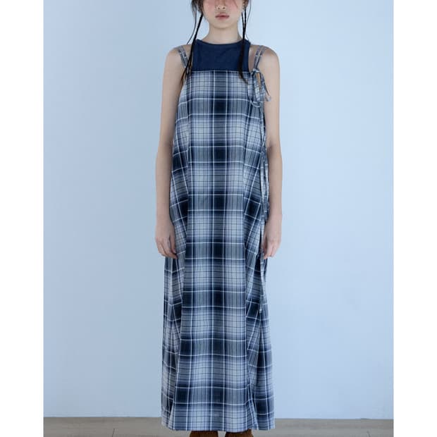 후쿠스포쿠스 Anns Check Dress_Navy