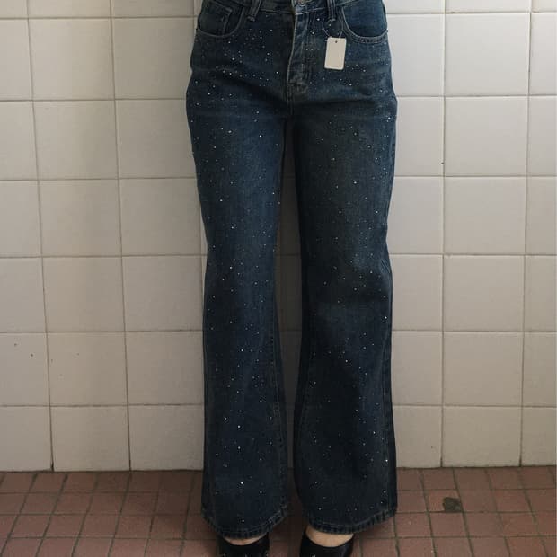 Cubic pattern denim pants
