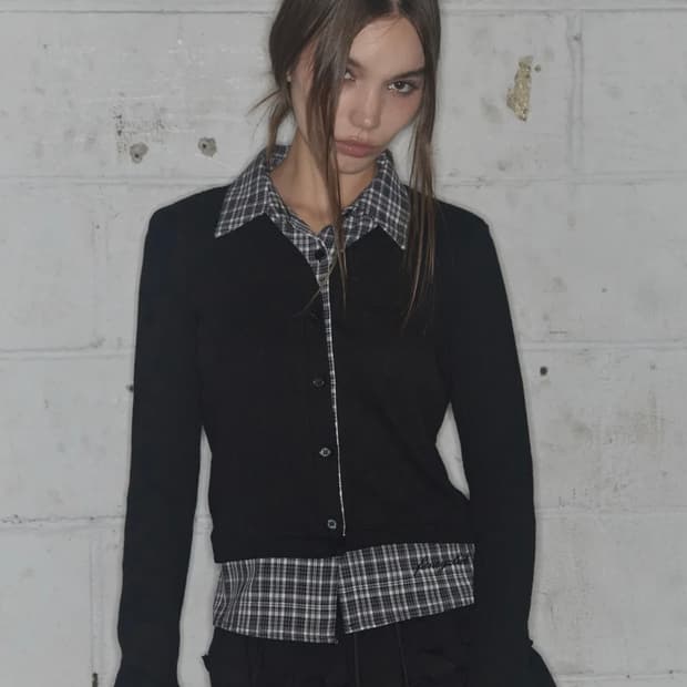 팬시클럽 체크 셔츠 레이어드 가디건 판매해요 니트 롱슬리브