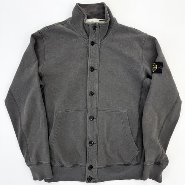 Stone Island 가먼트다잉 버튼업 하이넥 집업 스웻 자켓