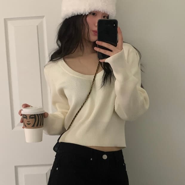 새상품) 나이니 푸리모 유넥 긴팔 니트 아이보리