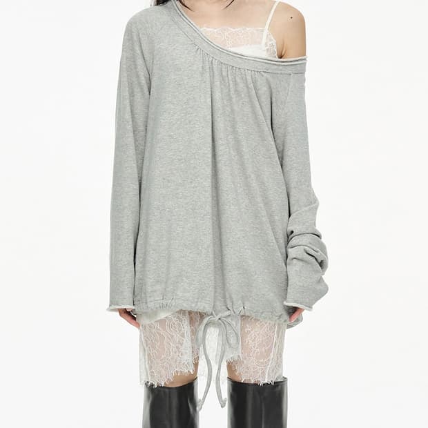 ROUND HEM STRING TOP / GRAY